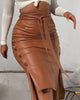 PU Elegant Leather Mini Skirts Women High Waist