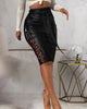 PU Elegant Leather Mini Skirts Women High Waist